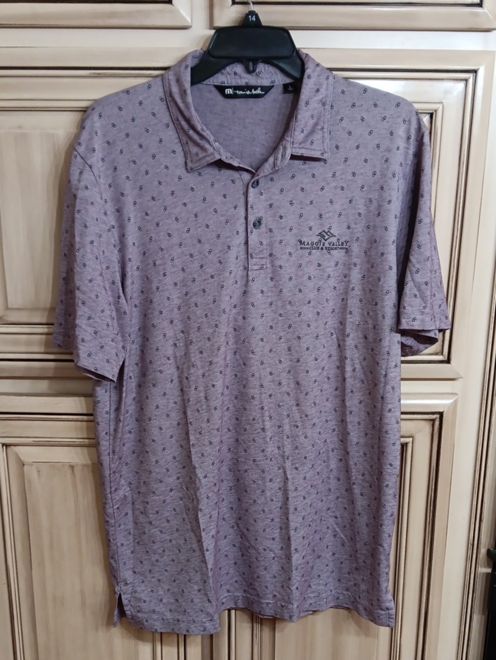 TravisMathew Men's Polo — Dusty Mauve Microprint -Size Large